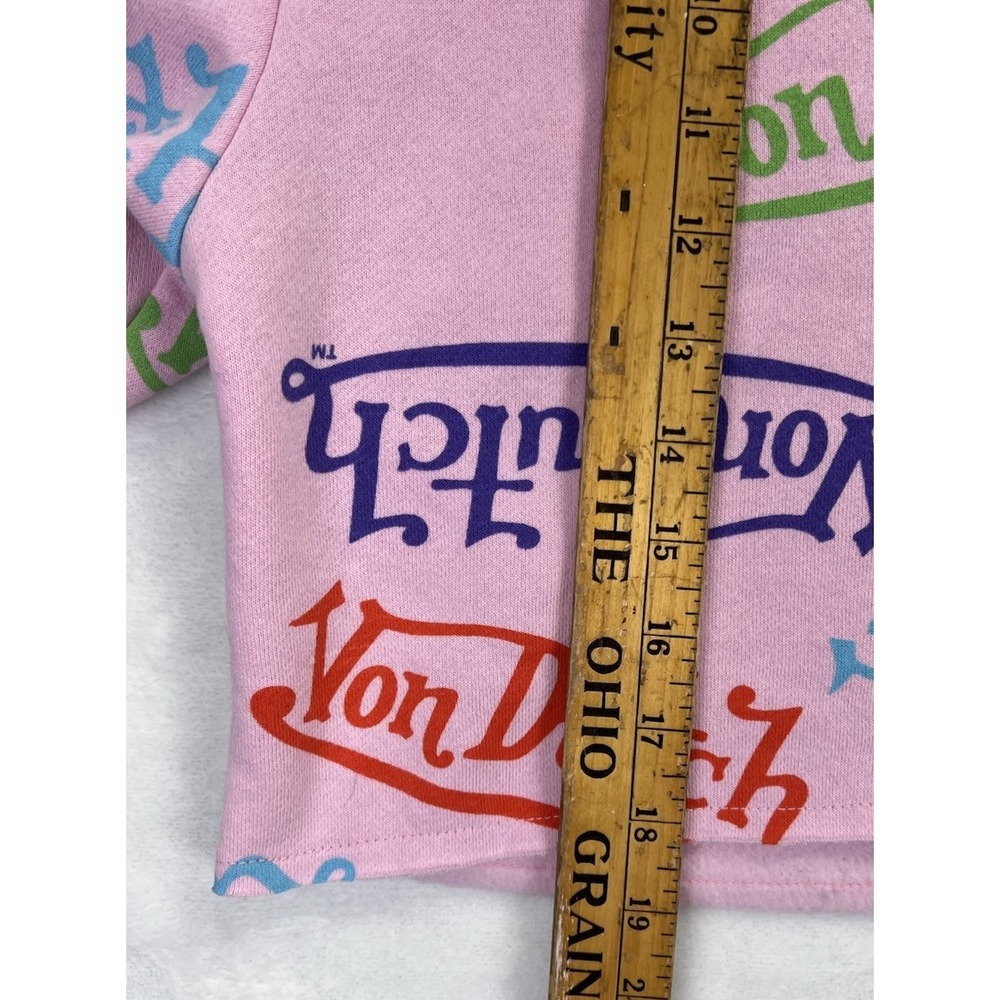 Von Dutch Pink All Over Logo Hoodie Sweatshirt Cropped Y2K Streetwear Womens S - Picture 8 of 9